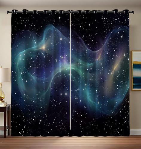 CEDNXOER Vorhänge Blickdicht Gardinen Mit Ösen Sternenhimmel Verdunkelung Svorhang 2er Set,3D Abstrakter Nebel Vorhänge Kinderzimmer, H 214 x B 132 cm Lärmminderung Gardinen Fensterdekoration von CEDNXOER