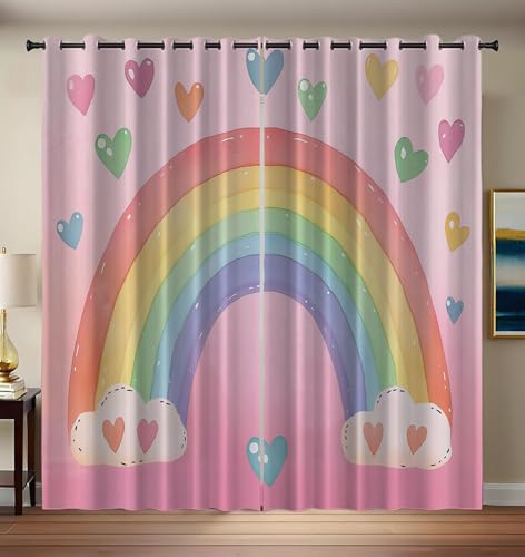 CEDNXOER Vorhänge Rosa Blickdicht mit Ösen 200 cm Lang, Cartoon-Regenbogen Weicher Verdunklungsvorhänge, Liebe H 200 x B 70 cm 2er Set Abdunkelnde Vorhänge Wohnzimmer Blickdichte Ösenvorhang von CEDNXOER