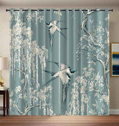 CEDNXOER Vorhänge Wohnzimmer Natur Pflanzen Blickdicht Mit Ösen, Hellgrau Muster 2Er Set H 200 x B 70 cm Vorhang Verdunkelung Schwalbe Weidenzweig Gardinen Blickdicht Schlafzimmer CEDNXOER Vorhänge Wohnzimmer Natur Pflanzen Blickdicht Mit Ösen, Hellgrau Muster 2Er Set H 200 x B 70 cm Vorhang Verdunkelung Schwalbe Weidenzweig Gardinen Blickdicht Schlafzimmer von CEDNXOER