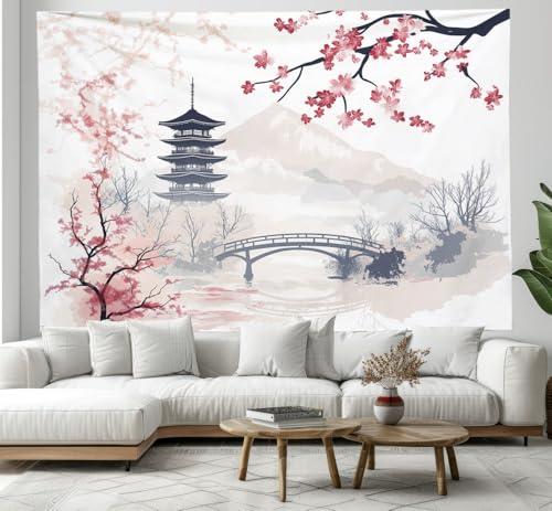 CEDNXOER Wandbehang Wandtuch Japanischer Stil Landschaft, Wandteppich 130×150cm Sakura Tempel Brücke Wall Tapestry Wanddeko für Schlafzimmer Wohnzimmer CEDNXOER Wandbehang Wandtuch Japanischer Stil Landschaft, Wandteppich 130×150cm Sakura Tempel Brücke Wall Tapestry Wanddeko für Schlafzimmer Wohnzimmer von CEDNXOER