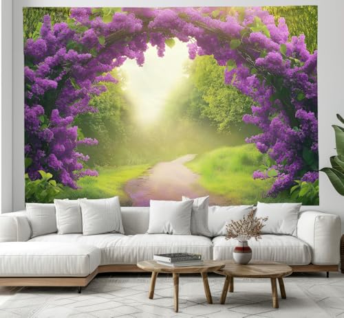 CEDNXOER Wandteppich Lila Blüten Bogen, Wandtuch Tapisserie Wandbehang Sonnenlicht Scheint Durch Blätter Tapestry Wanddekoration für Schlafzimmer180×230cm von CEDNXOER
