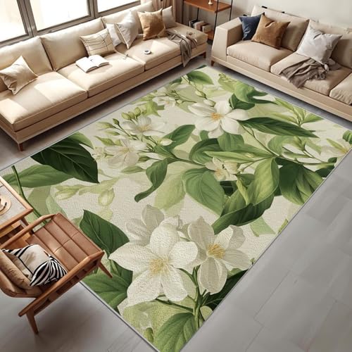 CEDNXOER Weiß Jasmin Teppich Wohnzimmer 160x230cm, Kurzflor Weich rutschfest Waschbare Teppiche, Abstrakt Blumen Deko Teppich Größe Bettvorleger Schlafzimmer Kinderzimmer 160x230cm CEDNXOER Weiß Jasmin Teppich Wohnzimmer 160x230cm, Kurzflor Weich rutschfest Waschbare Teppiche, Abstrakt Blumen Deko Teppich Größe Bettvorleger Schlafzimmer Kinderzimmer 160x230cm von CEDNXOER