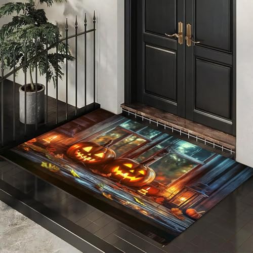 Fußmatte Innen 50x80 cm, Retro Holzfenster Laternen Schmutzfangmatte, Herbstblätter Kürbisse rutschfest Fußmatte Waschbar, Grau Saugstarke Eingangsteppich, Dünne Fussmatte, Türmatte für Eingang Fußmatte Innen 50x80 cm, Retro Holzfenster Laternen Schmutzfangmatte, Herbstblätter Kürbisse rutschfest Fußmatte Waschbar, Grau Saugstarke Eingangsteppich, Dünne Fussmatte, Türmatte für Eingang von CEDNXOER