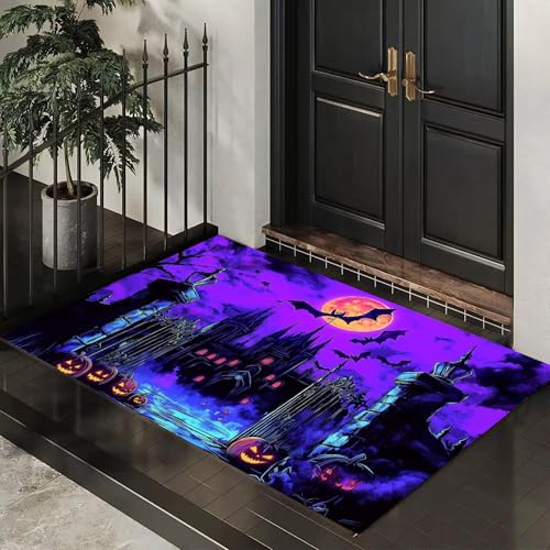 Fußmatte Innen 80x120 cm, Dunkles Schloss Schmutzfangmatte, Magie Fledermäuse Spukhaus rutschfest Fußmatte Waschbar, Lila Saugstarke Eingangsteppich, Dünne Fussmatte, Türmatte für Eingang Fußmatte Innen 80x120 cm, Dunkles Schloss Schmutzfangmatte, Magie Fledermäuse Spukhaus rutschfest Fußmatte Waschbar, Lila Saugstarke Eingangsteppich, Dünne Fussmatte, Türmatte für Eingang von CEDNXOER