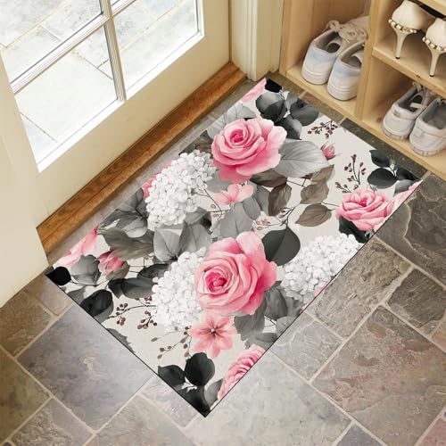 Fußmatte Innen 90x150 cm, Rosen Hortensien Schmutzfangmatte, Landschaft Blumen rutschfest Fußmatte Waschbar, Grau Saugstarke Eingangsteppich, Dünne Fussmatte, Türmatte für Eingang Fußmatte Innen 90x150 cm, Rosen Hortensien Schmutzfangmatte, Landschaft Blumen rutschfest Fußmatte Waschbar, Grau Saugstarke Eingangsteppich, Dünne Fussmatte, Türmatte für Eingang von CEDNXOER