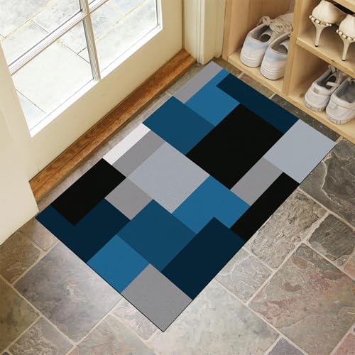 Grau Fußmatte Innen 60x90 cm Einfach Geometrisch, Waschbar Eingangsteppich, Abstrakt Quadrate Schmutzfangmatte rutschfest, Kurzflor Türmatte Teppich für Eingang, Haustür, Flur von CEDNXOER