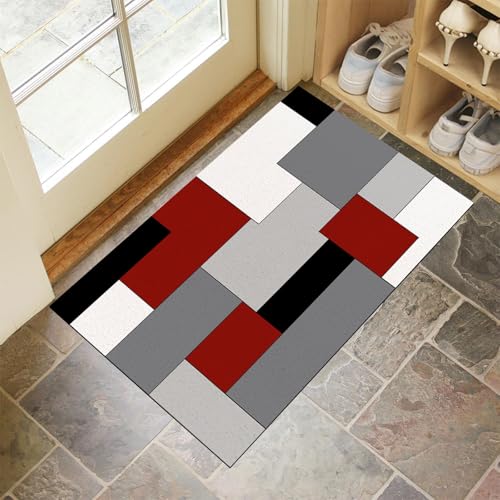 Grau Fußmatte Innen 90x150 cm Einfach Geometrisch, Waschbar Eingangsteppich, Horizontal Quadratisch Schmutzfangmatte rutschfest, Kurzflor Türmatte Teppich für Eingang, Haustür, Flur von CEDNXOER