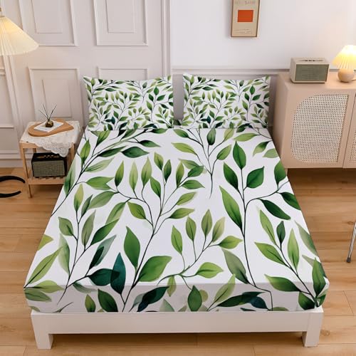 Grüne Blätter Zweige Spannbettlaken 90x200cm Kinder, Böhmische Pflanzen Bettlaken 3D Spannbetttuch, Olivgrün Spannbetttücher Topper 30 cm Höhe Weiche Mikrofaser Boxspringbett mit 2 Kissenbezügen Grüne Blätter Zweige Spannbettlaken 90x200cm Kinder, Böhmische Pflanzen Bettlaken 3D Spannbetttuch, Olivgrün Spannbetttücher Topper 30 cm Höhe Weiche Mikrofaser Boxspringbett mit 2 Kissenbezügen von CEDNXOER