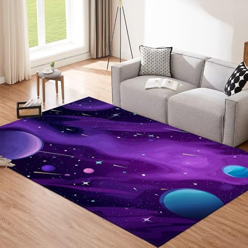 Königliches Lila Teppich, 140x200cm Waschbare Große Wohnzimmer, Abstrakte Galaxie Teppiche für Schlafzimmer, Mysterium Universum Rutschfeste Low Pile Raumteppich für Küche Eingang Bad Kinderzimmer von CEDNXOER