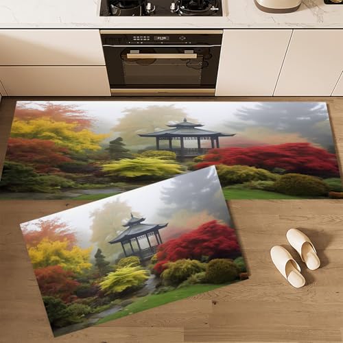 Küchenteppich Set 2 Stück Rutschfeste Küchenmatte Set, Sträucher Pflanzen Englischer Garten Pavillon Waschbare Küchenbodenmatte für Küche, Eingang, Flur Läuferset waschbare Läufer, 40×60cm+40×120cm Küchenteppich Set 2 Stück Rutschfeste Küchenmatte Set, Sträucher Pflanzen Englischer Garten Pavillon Waschbare Küchenbodenmatte für Küche, Eingang, Flur Läuferset waschbare Läufer, 40×60cm+40×120cm von CEDNXOER
