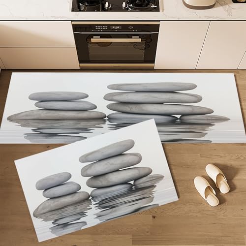 Küchenteppich Set 2 Stück rutschfeste Küchenmatte Set, Natur Wasser Zen Gestapelte Steine Waschbare Küchenbodenmatte für Küche, Eingang, Flur Läuferset waschbare Läufer, 40×60cm+40×120cm Küchenteppich Set 2 Stück rutschfeste Küchenmatte Set, Natur Wasser Zen Gestapelte Steine Waschbare Küchenbodenmatte für Küche, Eingang, Flur Läuferset waschbare Läufer, 40×60cm+40×120cm von CEDNXOER