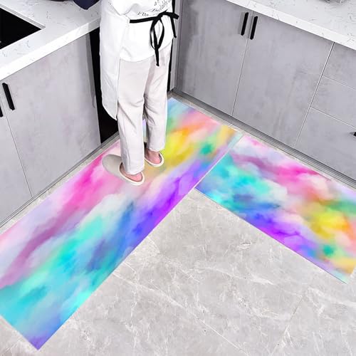 Küchenteppich Teppich Läufer Küchenläufer 2 Stück, Aquarell Kunst küchenläufer Waschbar rutschfest Küchenmatte, Regenbogen Wolken Fußmatte für Drinnen, Mehrfarbig Teppichläufer, 40×60cm+40×120cm Küchenteppich Teppich Läufer Küchenläufer 2 Stück, Aquarell Kunst küchenläufer Waschbar rutschfest Küchenmatte, Regenbogen Wolken Fußmatte für Drinnen, Mehrfarbig Teppichläufer, 40×60cm+40×120cm von CEDNXOER
