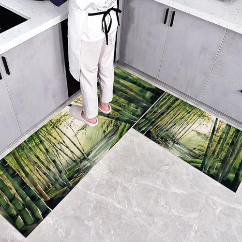 Küchenteppich Teppich Läufer Küchenläufer 2 Stück, Aquarell Pflanzen küchenläufer Waschbar rutschfest Küchenmatte, Dichter Bambuswald Fußmatte für Drinnen, Grün Teppichläufer, 43×75cm+43×120cm Küchenteppich Teppich Läufer Küchenläufer 2 Stück, Aquarell Pflanzen küchenläufer Waschbar rutschfest Küchenmatte, Dichter Bambuswald Fußmatte für Drinnen, Grün Teppichläufer, 43×75cm+43×120cm von CEDNXOER