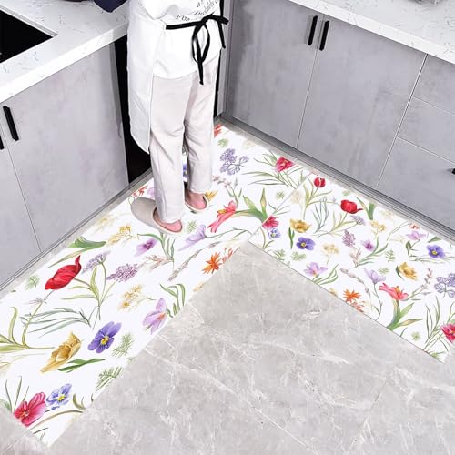 Küchenteppich Teppich Läufer Küchenläufer 2 Stück, Landschaft Blumen küchenläufer Waschbar rutschfest Küchenmatte, Aquarell Wildblumen Fußmatte für Drinnen, Weiß Teppichläufer, 45×75cm+45×150cm Küchenteppich Teppich Läufer Küchenläufer 2 Stück, Landschaft Blumen küchenläufer Waschbar rutschfest Küchenmatte, Aquarell Wildblumen Fußmatte für Drinnen, Weiß Teppichläufer, 45×75cm+45×150cm von CEDNXOER