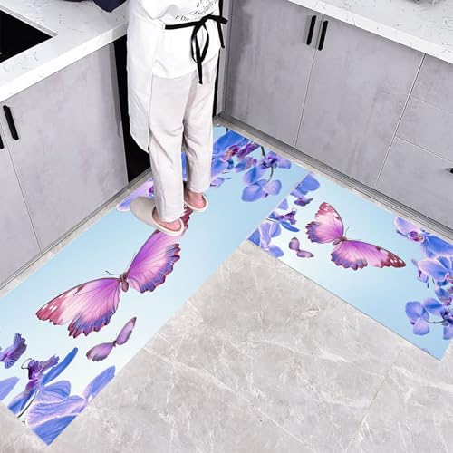 Küchenteppich Teppich Läufer Küchenläufer 2 Stück,Blumenschmuck küchenläufer Waschbar rutschfest Küchenmatte,Brauner Schmetterling Orchidee Fußmatte Drinnen,Hellblau Teppichläufer,50×80cm+50×160cm Küchenteppich Teppich Läufer Küchenläufer 2 Stück,Blumenschmuck küchenläufer Waschbar rutschfest Küchenmatte,Brauner Schmetterling Orchidee Fußmatte Drinnen,Hellblau Teppichläufer,50×80cm+50×160cm von CEDNXOER