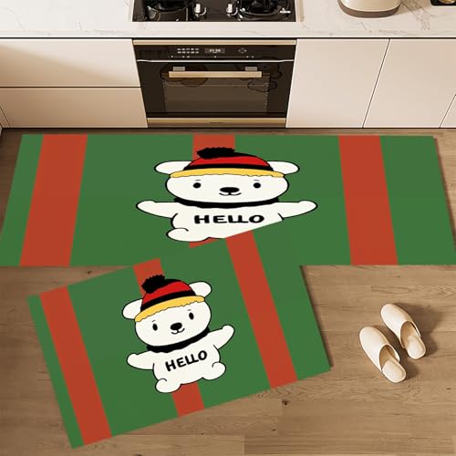 Küchenteppich Teppich Läufer Küchenläufer 2 Stück rutschfest, Cartoon Tiere Streifen Weißer Bär Waschbar für Flur Küche 43×75cm+43×120cm Küchenteppich Teppich Läufer Küchenläufer 2 Stück rutschfest, Cartoon Tiere Streifen Weißer Bär Waschbar für Flur Küche 43×75cm+43×120cm von CEDNXOER