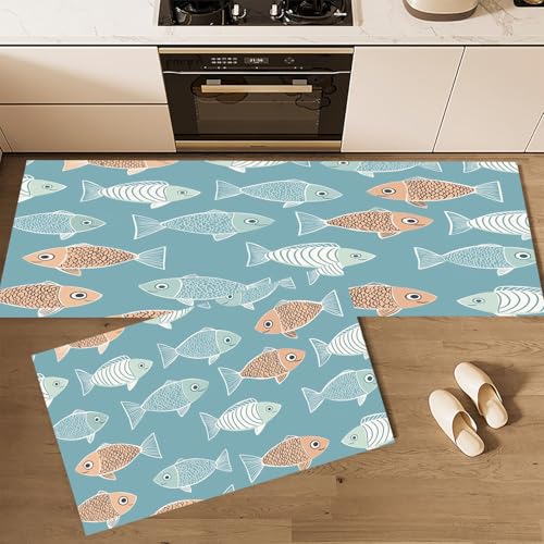 Küchenteppich Waschbar rutschfest 40×60cm+40×120cm, 2 Stück Küchenläufer, Einfache Fischform Küchen Teppiche, Zeichentrick Tiere Waschbarer Teppich Läufer Flur, Hellblau Teppichläufer für Küche Küchenteppich Waschbar rutschfest 40×60cm+40×120cm, 2 Stück Küchenläufer, Einfache Fischform Küchen Teppiche, Zeichentrick Tiere Waschbarer Teppich Läufer Flur, Hellblau Teppichläufer für Küche von CEDNXOER