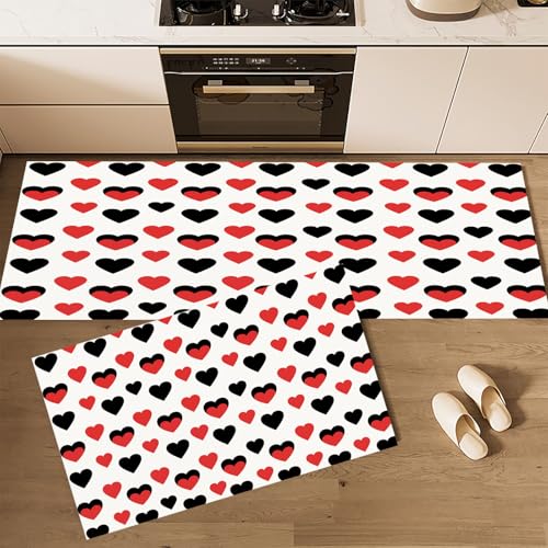 Küchenteppich Waschbar rutschfest 40×60cm+40×120cm, 2 Stück Küchenläufer, Liebesherz Graffiti Küchen Teppiche, Einfach Geometrisch Waschbarer Teppich Läufer Flur, Weiß Teppichläufer für Küche Küchenteppich Waschbar rutschfest 40×60cm+40×120cm, 2 Stück Küchenläufer, Liebesherz Graffiti Küchen Teppiche, Einfach Geometrisch Waschbarer Teppich Läufer Flur, Weiß Teppichläufer für Küche von CEDNXOER