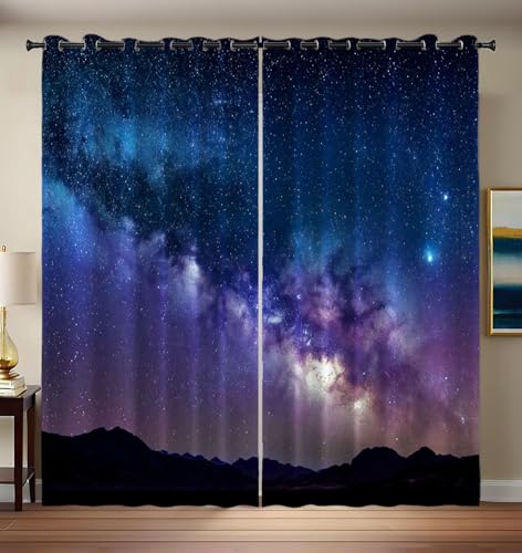 Milchstraße Sternenhimmel Verdunklungsvorhänge Natur Universum Vorhang Blickdichter, Curtains Mit ösen Polyester Deko Gardinen für Schlafzimmer Wohnzimmer, H 245 x B 140 cm Verdunkelung 2er Set von CEDNXOER