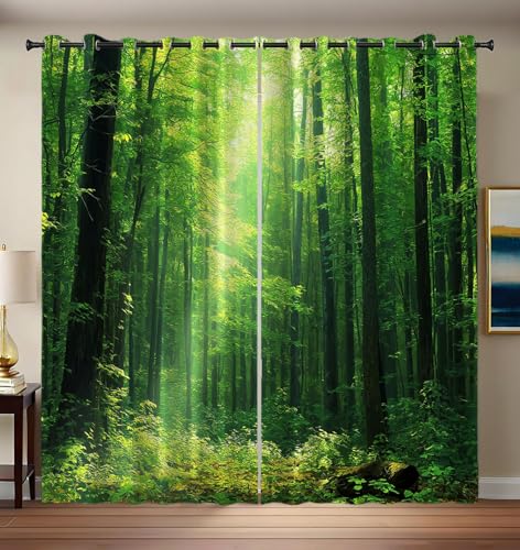 Natur Pflanzen Blickdichte Vorhänge 2er Set H 214 x B 132 cm Schlafzimmer Gardinen Blickdicht Dunkeloliv Verdunklungsvorhänge mit Ösen Dichter Wald Thermal Curtains Blackout Vorhang Wärmeisolierend von CEDNXOER