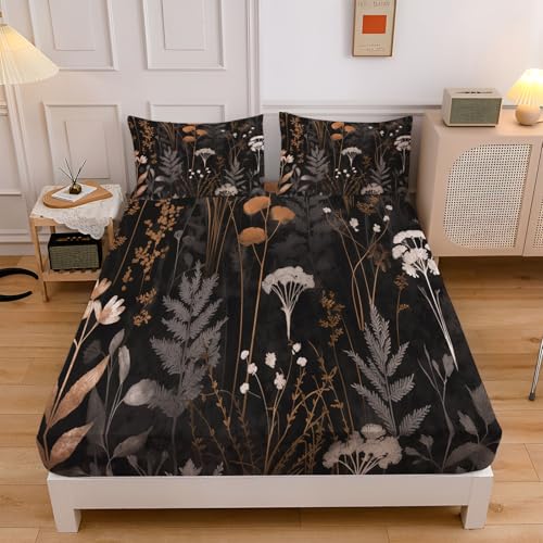 Reben Blätter Spannbettlaken 180x200cm Kinder, Wildnis Pflanzen Bettlaken 3D Spannbetttuch, Schwarz Spannbetttücher Topper 30 cm Höhe Weiche Mikrofaser Boxspringbett mit 2 Kissenbezügen Reben Blätter Spannbettlaken 180x200cm Kinder, Wildnis Pflanzen Bettlaken 3D Spannbetttuch, Schwarz Spannbetttücher Topper 30 cm Höhe Weiche Mikrofaser Boxspringbett mit 2 Kissenbezügen von CEDNXOER