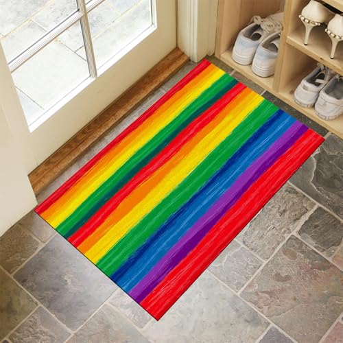 Regenbogen Fußmatte Innen 50x80 cm Einfach Streifen, Waschbar Eingangsteppich, Streifen Graffiti Schmutzfangmatte rutschfest, Kurzflor Türmatte Teppich für Eingang, Haustür, Flur von CEDNXOER