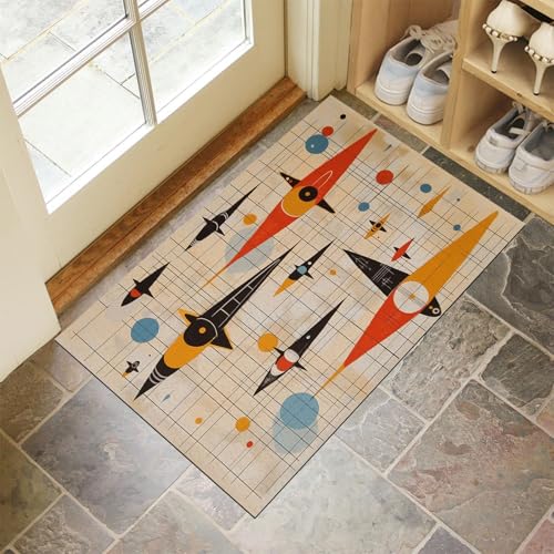 Schmutzfangmatte Innen, Beige Waschbarer Fussmatte, Raumschiff Gitter Abstrakt Geometrisch Teppiche, Niedriger Flor, rutschfest, Weiche, Eingangstürmatte für Flur Eingangsbereich Küche, 60x90 cm von CEDNXOER