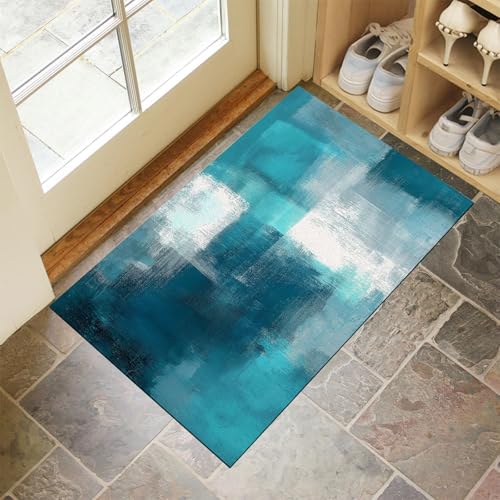 Schmutzfangmatte Innen, Blau Waschbarer Fussmatte, Abstrakte Graffiti Geometrie Teppiche, Niedriger Flor, rutschfest, Weiche, Eingangstürmatte für Flur Eingangsbereich Küche, 40x60 cm von CEDNXOER