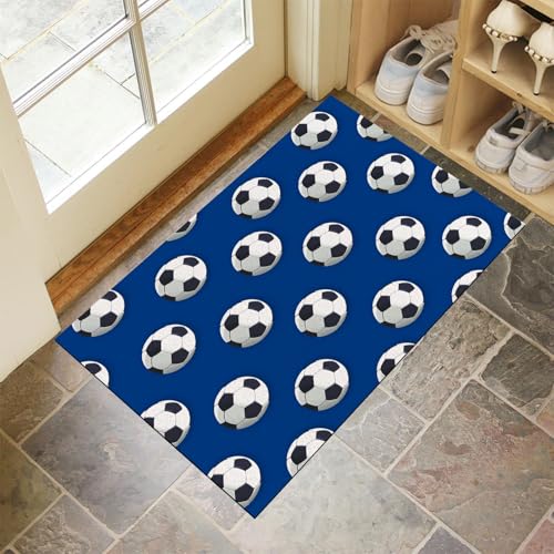 Schmutzfangmatte Innen, Blau Waschbarer Fussmatte, Cartoon-Fußball Sport Teppiche, Niedriger Flor, rutschfest, Weiche, Eingangstürmatte für Flur Eingangsbereich Küche, 80x120 cm von CEDNXOER