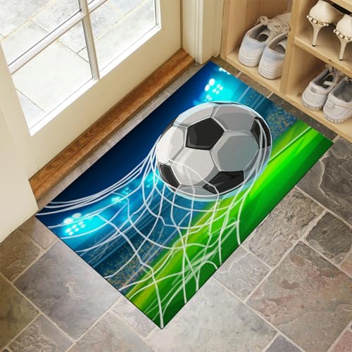 Schmutzfangmatte Innen, Blau Waschbarer Fussmatte, Cartoon-Fußball Turnhalle Sport Teppiche, Niedriger Flor, rutschfest, Weiche, Eingangstürmatte für Flur Eingangsbereich Küche, 80x120 cm von CEDNXOER