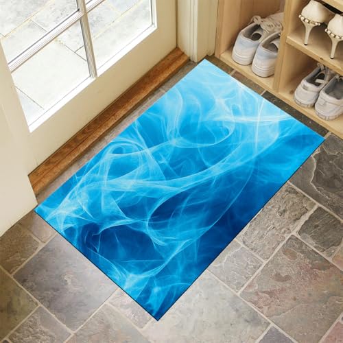 Schmutzfangmatte Innen, Blau Waschbarer Fussmatte, Rauch Wellen Wirbel Abstrakte Streifen Teppiche, Niedriger Flor, rutschfest, Weiche, Eingangstürmatte für Flur Eingangsbereich Küche, 45x75 cm von CEDNXOER