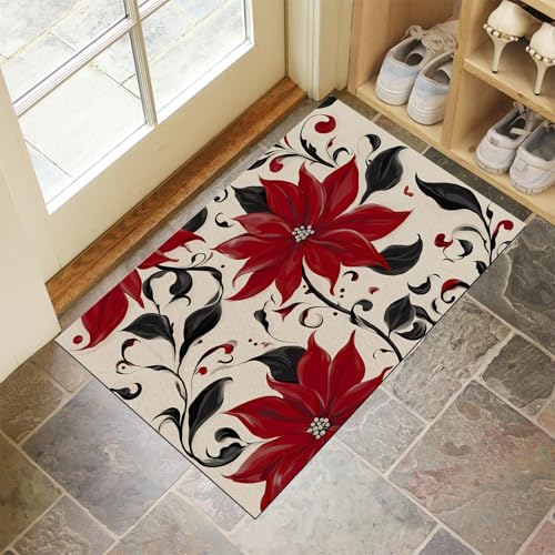 Schmutzfangmatte Innen, Creme Waschbarer Fussmatte, Elegante Blütenblätter Blumen Pflanzen Teppiche, Niedriger Flor, rutschfest, Weiche, Eingangstürmatte für Flur Eingangsbereich Küche, 45x75 cm von CEDNXOER