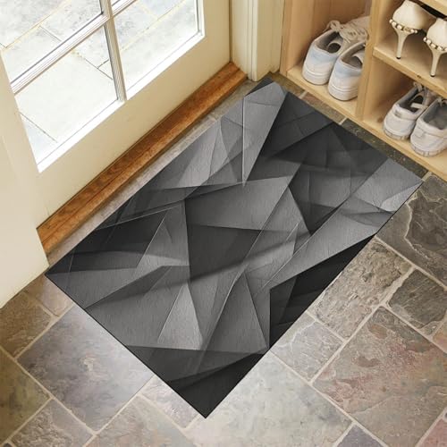 Schmutzfangmatte Innen, Dunkelgrau Waschbarer Fussmatte, Einfach Dreieck Abstrakt Geometrisch Teppiche, Niedriger Flor, rutschfest, Weiche, Eingangstürmatte für Flur Eingangsbereich Küche, 90x150 cm von CEDNXOER
