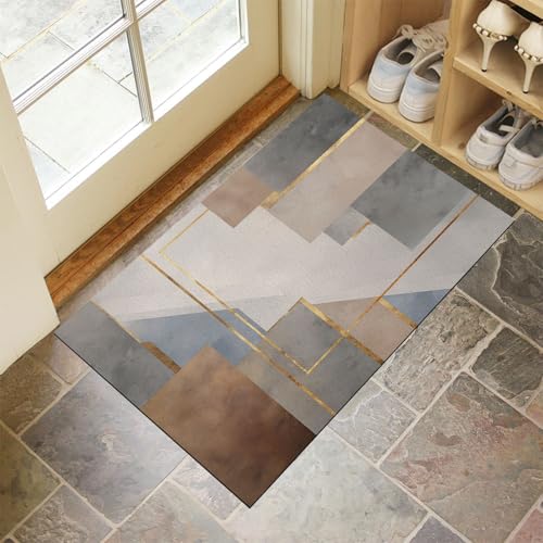 Schmutzfangmatte Innen, Grau Waschbarer Fussmatte, Goldene Streifen Modern Geometrisch Teppiche, Niedriger Flor, rutschfest, Weiche, Eingangstürmatte für Flur Eingangsbereich Küche, 40x60 cm von CEDNXOER