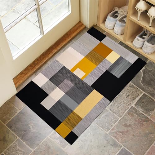Schmutzfangmatte Innen, Grau Waschbarer Fussmatte, Quadrate Streifen Minimalistisch Geometrisch Teppiche, Niedriger Flor, rutschfest, Weiche, Eingangstürmatte für Flur Eingangsbereich Küche, 40x60 cm von CEDNXOER