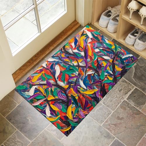Schmutzfangmatte Innen, Grün Waschbarer Fussmatte, Abstrakter Wald Graffiti Pflanzen Teppiche, Niedriger Flor, rutschfest, Weiche, Eingangstürmatte für Flur Eingangsbereich Küche, 60x90 cm von CEDNXOER