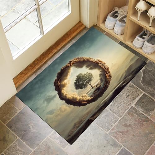 Schmutzfangmatte Innen, Grün Waschbarer Fussmatte, Himmel Bäume Traum Pflanzen Natur Teppiche, Niedriger Flor, rutschfest, Weiche, Eingangstürmatte für Flur Eingangsbereich Küche, 40x60 cm von CEDNXOER