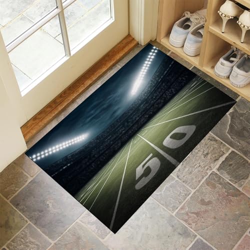 Schmutzfangmatte Innen, Grün Waschbarer Fussmatte, Rugbyfeld Turnhalle Sport Teppiche, Niedriger Flor, rutschfest, Weiche, Eingangstürmatte für Flur Eingangsbereich Küche, 50x70 cm von CEDNXOER