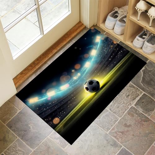 Schmutzfangmatte Innen, Grün Waschbarer Fussmatte, Stadion Fußball Sport Veranstaltungen Teppiche, Niedriger Flor, rutschfest, Weiche, Eingangstürmatte für Flur Eingangsbereich Küche, 90x150 cm von CEDNXOER