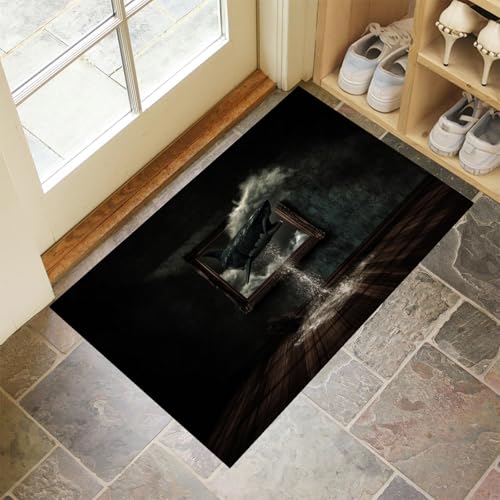 Schmutzfangmatte Innen, Schwarz Waschbarer Fussmatte, Fotorahmen Hai Abstrakt Tier Teppiche, Niedriger Flor, rutschfest, Weiche, Eingangstürmatte für Flur Eingangsbereich Küche, 60x90 cm von CEDNXOER