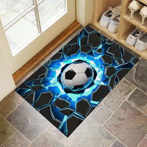 Schmutzfangmatte Innen, Schwarz Waschbarer Fussmatte, Fußball Sechseck Zeichentrick Sport Teppiche, Niedriger Flor, rutschfest, Weiche, Eingangstürmatte für Flur Eingangsbereich Küche, 80x120 cm von CEDNXOER