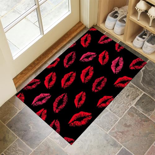 Schmutzfangmatte Innen, Schwarz Waschbarer Fussmatte, Knutschfleck Minimalismus Lippen Teppiche, Niedriger Flor, rutschfest, Weiche, Eingangstürmatte für Flur Eingangsbereich Küche, 40x60 cm Schmutzfangmatte Innen, Schwarz Waschbarer Fussmatte, Knutschfleck Minimalismus Lippen Teppiche, Niedriger Flor, rutschfest, Weiche, Eingangstürmatte für Flur Eingangsbereich Küche, 40x60 cm von CEDNXOER