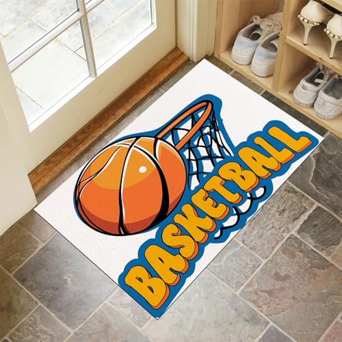Schmutzfangmatte Innen, Weiß Waschbarer Fussmatte, Basketball Netze Zeichentrick Sport Teppiche, Niedriger Flor, rutschfest, Weiche, Eingangstürmatte für Flur Eingangsbereich Küche, 90x150 cm von CEDNXOER