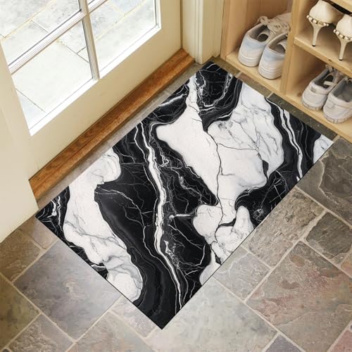 Schmutzfangmatte Innen, Weiß Waschbarer Fussmatte, Fluss Marmor Risse Streifen Teppiche, Niedriger Flor, rutschfest, Weiche, Eingangstürmatte für Flur Eingangsbereich Küche, 45x75 cm von CEDNXOER