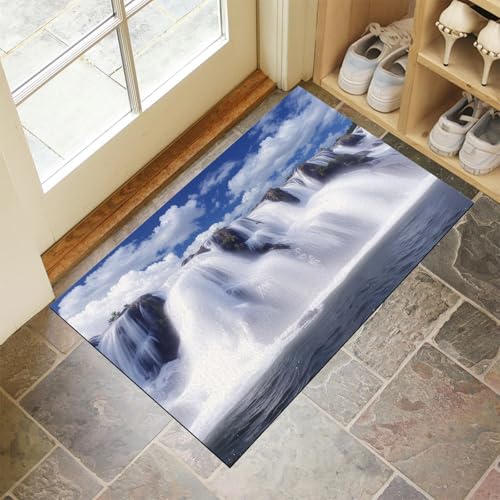 Schmutzfangmatte Innen, Weiß Waschbarer Fussmatte, Wasserfall Blauer Himmel Natur Landschaft Teppiche, Niedriger Flor, rutschfest, Weiche, Eingangstürmatte für Flur Eingangsbereich Küche, 45x75 cm von CEDNXOER