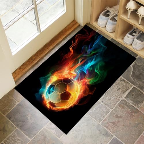 Schmutzfangmatte Innen,Schwarz Waschbarer Fussmatte,Flamme Rauch Fußball Sport Veranstaltungen Teppiche,Niedriger Flor,rutschfest,Weiche,Eingangstürmatte für Flur Eingangsbereich Küche,60x90 cm von CEDNXOER