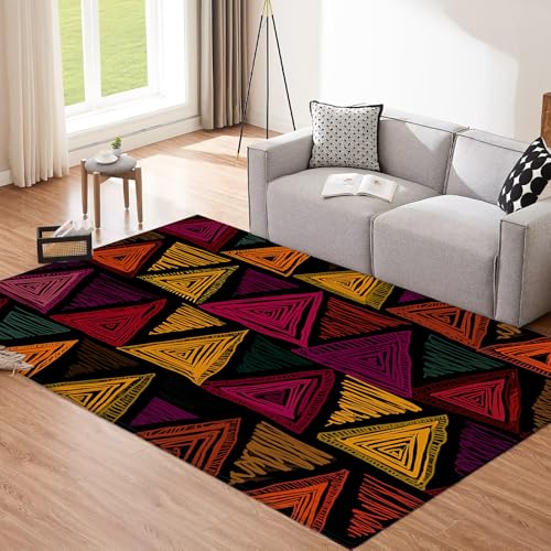 Schwarz Teppich, 200x300cm Waschbare Große Wohnzimmer, Afrika Geometrie Teppiche für Schlafzimmer, Traditionell Stammes- Graffiti Rutschfeste Low Pile Raumteppich für Küche Eingang Bad Kinderzimmer von CEDNXOER