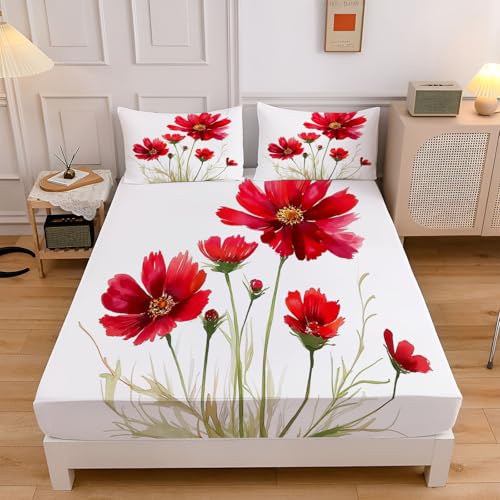 Spannbettlaken 140x200cm, Weiche Abstrakt Floral Mikrofaser Spannleintuch mit 30 cm Tiefe Tasche, Weiß Boxspringbett Aquarell Kosmos Bettlaken mit 2 Kissenbezügen 80x80 cm Spannbettlaken 140x200cm, Weiche Abstrakt Floral Mikrofaser Spannleintuch mit 30 cm Tiefe Tasche, Weiß Boxspringbett Aquarell Kosmos Bettlaken mit 2 Kissenbezügen 80x80 cm von CEDNXOER