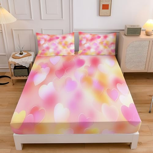 Spannbettlaken 180x200cm, Weiche Fantasie Liebesthema Mikrofaser Spannleintuch mit 30 cm Tiefe Tasche, Rosa Boxspringbett Romantisch Herzförmig Bettlaken mit 2 Kissenbezügen 80x80 cm Spannbettlaken 180x200cm, Weiche Fantasie Liebesthema Mikrofaser Spannleintuch mit 30 cm Tiefe Tasche, Rosa Boxspringbett Romantisch Herzförmig Bettlaken mit 2 Kissenbezügen 80x80 cm von CEDNXOER