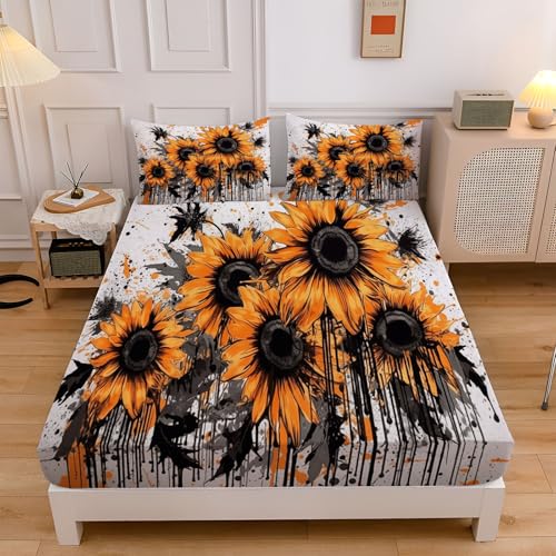 Spannbettlaken 180x200cm Sonnenblumen-Graffiti, Print Mikrofaser Bettlaken Set, 30cm Tiefe Taschenlaken für Boxspringbett, Straßenblumen Weich Spannbetttuch mit 2 Kissenbezügen 80x80cm Spannbettlaken 180x200cm Sonnenblumen-Graffiti, Print Mikrofaser Bettlaken Set, 30cm Tiefe Taschenlaken für Boxspringbett, Straßenblumen Weich Spannbetttuch mit 2 Kissenbezügen 80x80cm von CEDNXOER